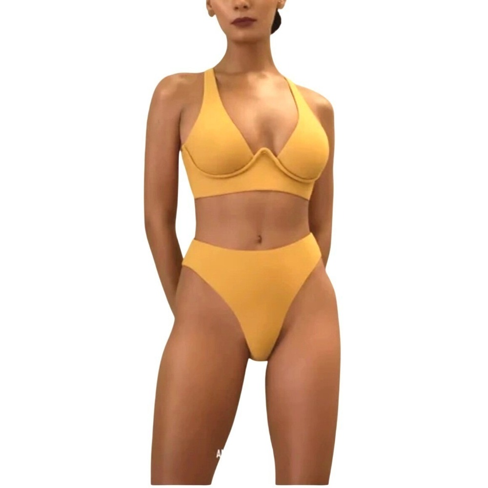 Andrea Iyamah Kasa Bikini Set Sand Yellow Underwire Top M High Waist Bottom M - Picture 2 of 13